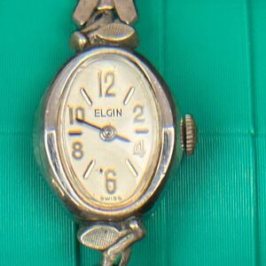 Vintage Elgin Swiss Watch Womens 10K RGP Bezel Oval Face‎ Expansion Band Tested